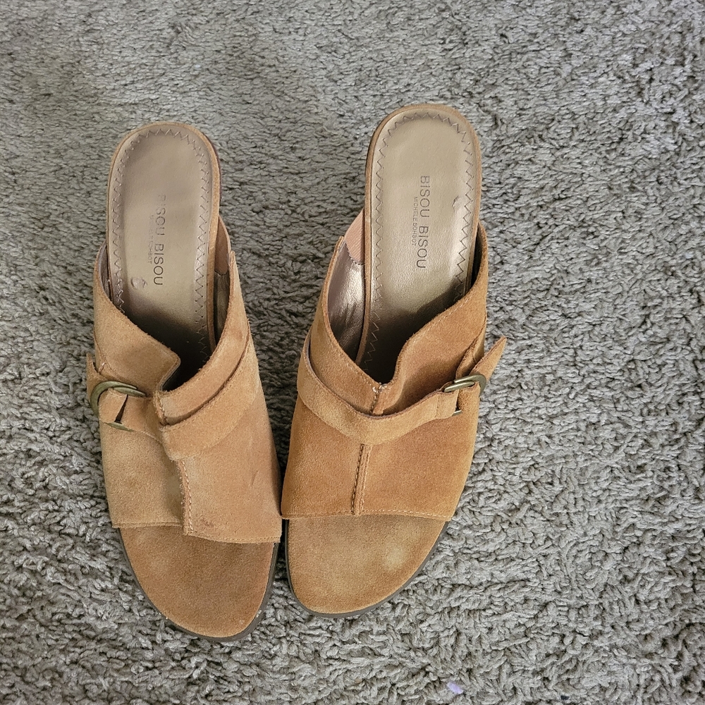 Suede open back heels